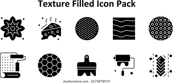 10 iconos vectoriales diseñados profesionalmente en estilo Solid Filled para el tema Texture. Versátil y escalable.