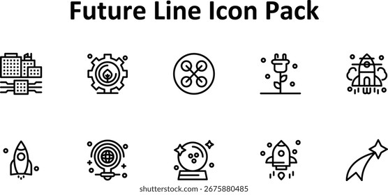 10 professionally crafted vector icons in Thin Line style for the Future theme. Versatile and scalable.