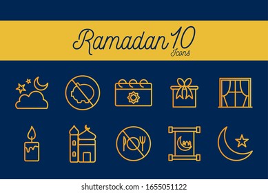 10 Ramadan gradient style icon set design, Islamic muslim religion culture belief religious faith god spiritual meditation and traditional theme Vector illustration