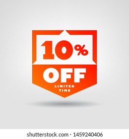 10% Red Price Tag. Discount 10% OFF Web Button. Special Discount Offer 10% Sale Badge.