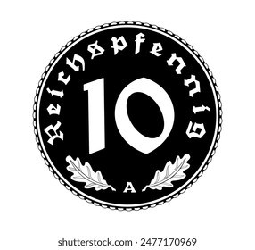 10 Reichspfennig de Alemania esbozado en el Vector. La moneda aparece en blanco y negro. 