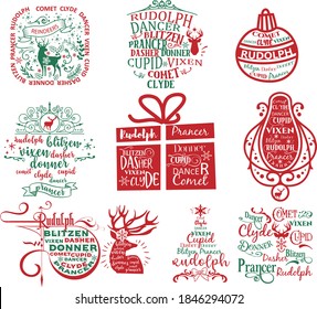 10 Reindeer Names Bundle is suitable for t-shirt, laser cutting, sublimation, hobby, cards, invitations, website or crafts projects. Perfect for magazine, news papers, posters, etc.