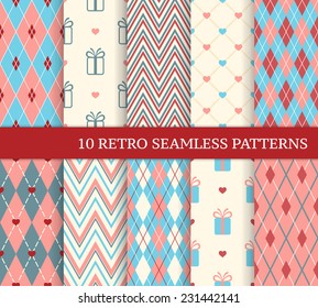10 retro different seamless patterns. Endless texture for wallpaper, web page background, wrapping paper and etc. Retro style.