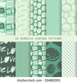 10 Retro different vector seamless patterns (tiling). Endless texture can be used for wallpaper, pattern fills, web page background,surface textures. Set of monochrome geometric ornaments.