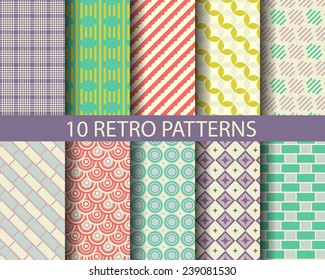 10 retro geometrical patterns, Pattern Swatches, vector, Endless texture can be used for wallpaper, pattern fills, web page,background,surface