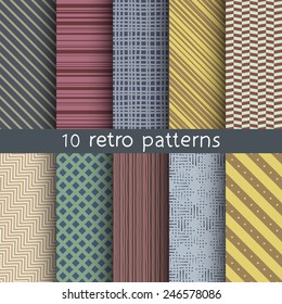 10 retro vector seamless patterns. Textures for wallpaper, fills, web page background. Set of geometric ornaments.