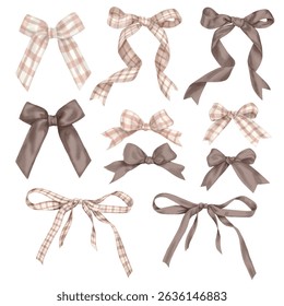 10 Ribbon elements watercolor digital painted.