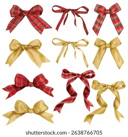 10 Ribbon elements watercolor digital painted.