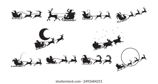 10 Riding Santa Silhouette Vector Set