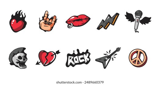 10 Rock n Roll Illustration Set Collection