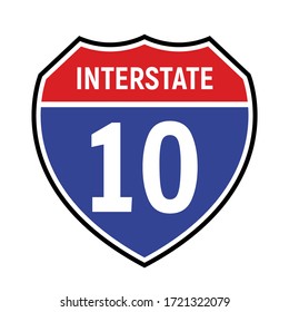 10 route sign icon. Vector road 10 highway interstate american freeway us california route symbol