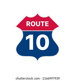 10 route sign icon. Vector road highway interstate American freeway us California route 10 symbol