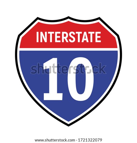 10 route sign icon. Vector road 10 highway interstate american freeway us california route symbol
