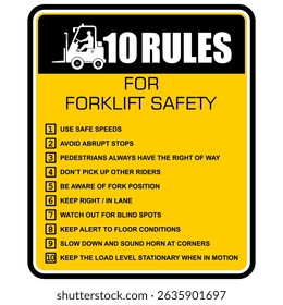10 Rules for forklift safety, sign vector