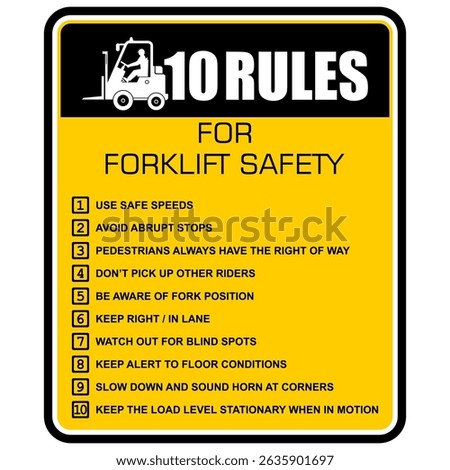 10 Rules for forklift safety, sign vector