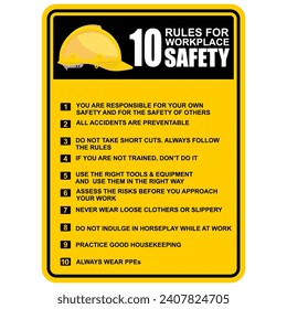 10 rules for workplace safety, sign vector