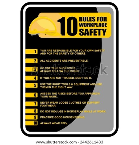 10 Rules for workplace safety, sign vector