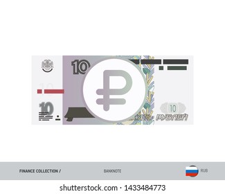 10 Russian Ruble Banknote. Flat style highly detailed vector illustration. Isolated on white background. Suitable for print materials, web design, mobile app and infographics.