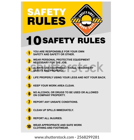 10 Safety Rules, poster and banner vector