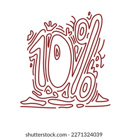  10% sale. 10 Off. Discount creative composition. Isolated vector. Doodle style