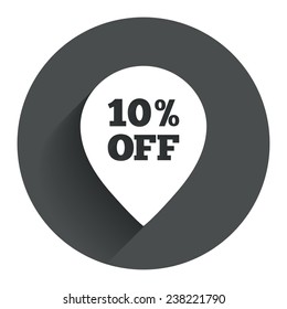 10% sale pointer tag sign icon. Discount symbol. Special offer label. Circle flat button with shadow. Modern UI website navigation. Vector