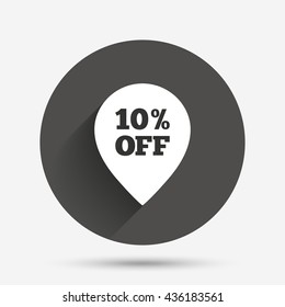 10% sale pointer tag sign icon. Discount symbol. Special offer label. Circle flat button with shadow. Vector