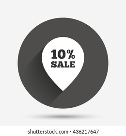 10% sale pointer tag sign icon. Discount symbol. Special offer label. Circle flat button with shadow. Vector