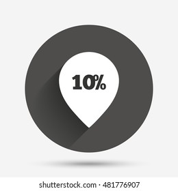 10% sale pointer tag sign icon. Discount symbol. Special offer label. Circle flat button with shadow. Vector