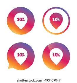 10% sale pointer tag sign icon. Discount symbol. Special offer label. Gradient buttons with flat icon. Speech bubble sign. Vector