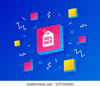 10% sale price tag sign icon. Discount symbol. Special offer label. Isometric cubes with geometric shapes. Creative shopping banners. Template for design. Vector