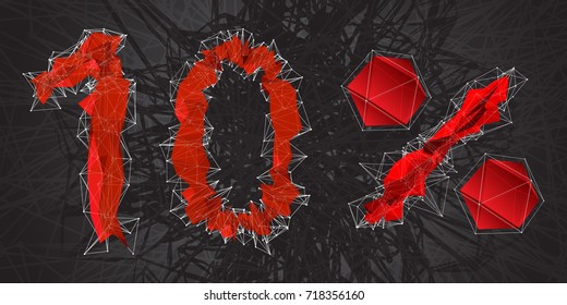 10% sale sign icon. Discount symbol. Black Friday Sale, season discount, triangles and lines, low polygon shapes background