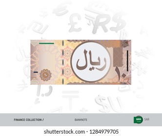 10 Saudi Arabia Riyal. Flat style vector illustration isolated on currency background. Finance concept.