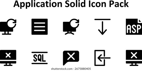 10 scalable Solid Fill-style icons based on the Application theme. Perfect for clean and professional design work.