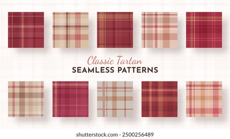 10 Seamless Classic Tartan Pattern. Traditional Scottish Texture. Fashionable Fabric. Textile Background. Merry Christmas. Vector eps 10