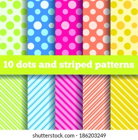 10 seamless dots and striped patterns