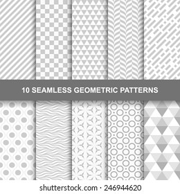 10 Seamless geometric patterns. Grey and white texture