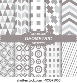 10 Seamless geometric vector patterns. Grey and white texture