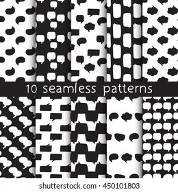 10 seamless patterns with speech bubbles, Pattern swatches. Beautiful vector design. Can be used for textile, website background, book cover, packaging.

