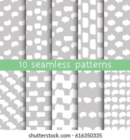10 seamless patterns with speech bubbles, Pattern swatches. Beautiful vector design. Can be used for textile, website background, book cover, packaging.
