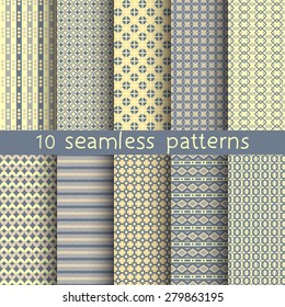 10 seamless patterns for universal background. Endless texture can be used for wallpaper, pattern fill, web page background. Vector illustration for web design.