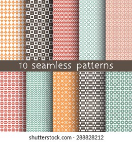 10 seamless patterns for universal background. Endless texture can be used for wallpaper, pattern fill, web page background. Vector illustration for web design.