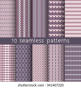 10 seamless patterns for universal background. Endless texture can be used for wallpaper, pattern fill, web page background. Vector illustration for web design.