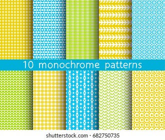 10 seamless patterns for universal background. Endless texture can be used for wallpaper, pattern fill, web page background. Vector illustration for web design.