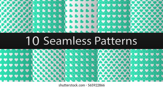 10 seamless patterns. Valentine's day background. 