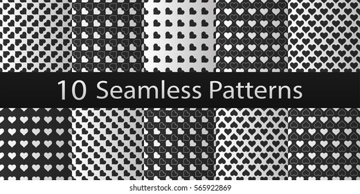 10 seamless patterns. Valentine's day background. 
