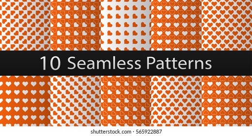 10 seamless patterns. Valentine's day background. 