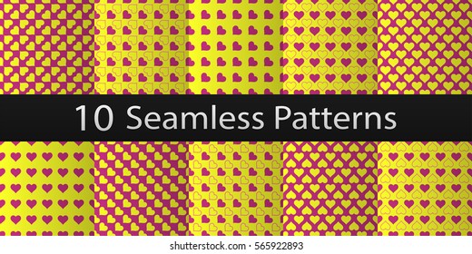 10 seamless patterns. Valentine's day background. 