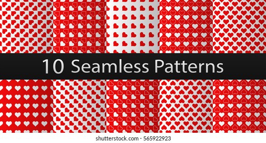 10 seamless patterns. Valentine's day background. 