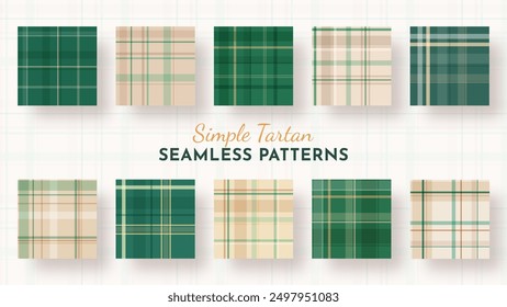 10 Seamless Simple Tartan Pattern. Traditional Scottish Texture. Fashionable Fabric. Textile Background. Vector eps 10