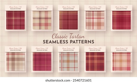 10 Seamless Simple Tartan Pattern. Traditional Scottish Texture. Fashionable Fabric. Textile Background. Vector eps 10